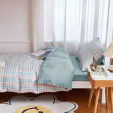 Taooba Pastel Blue Plaid Dorm Bedding Set