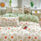 Taooba Orange Flowers Cute Bedding Set