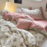 Taooba Outline Floral Print Pale Pink Bedding Set