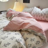 Taooba Outline Floral Print Pale Pink Bedding Set