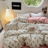 Taooba Outline Floral Print Pale Pink Bedding Set