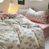 Taooba Outline Floral Print Pale Pink Bedding Set