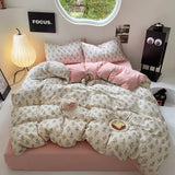 Taooba Outline Floral Print Pale Pink Bedding Set