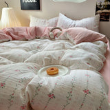 Taooba Pale Pink Thin Floral Stripes Bedding Set