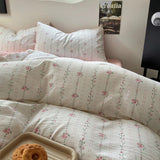 Taooba Pale Pink Thin Floral Stripes Bedding Set