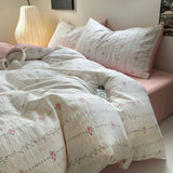 Taooba Pale Pink Thin Floral Stripes Bedding Set