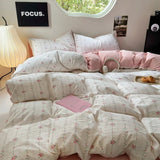 Taooba Pale Pink Thin Floral Stripes Bedding Set