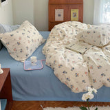 Taooba-Soft Pastel Blue Floral Print Bedding Set