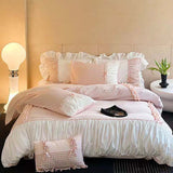 Taooba Pink Gingham with Bow Ruched Bedding Set