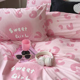 Taooba Sweet Girl Pink Leopard Print Bedding Set