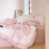 Taooba Pink Ruched Bow Waffle Texture Bedding Set