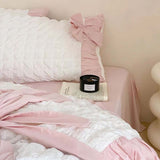 Taooba Pink Ruched Bow Waffle Texture Bedding Set