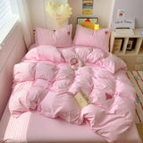 Taooba Pink Washed Cotton Bedding Set With Red Embroidered Heart