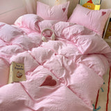 Taooba Pink Washed Cotton Bedding Set With Red Embroidered Heart