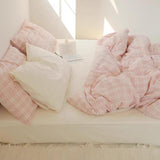 Taooba Soft Pink Plaid Cotton Bedding Set