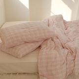 Taooba Soft Pink Plaid Cotton Bedding Set