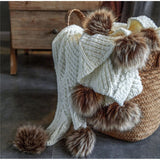 Taooba-Pom Pom Knit Throw Blanket Super Soft Warm Cozy