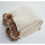 Taooba-Pom Pom Knit Throw Blanket Super Soft Warm Cozy