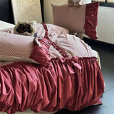 Taooba Red Heart Ruched Bow Bedding Set