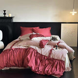 Taooba Red Heart Ruched Bow Bedding Set