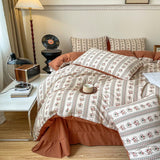 Taooba-Retro Brown Floral Print Bedding Set