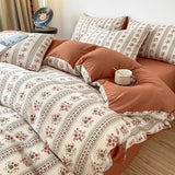 Taooba-Retro Brown Floral Print Bedding Set