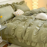 Taooba Ruffled Seersucker Cute Bedding Set