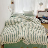 Taooba Minimalist Green Striped Sage Bedding Set