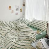 Taooba Minimalist Green Striped Sage Bedding Set