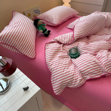 Taooba Sweet Stripes Bedding Set - Hot Pink