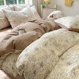 Taooba Thin Outline Floral Print Brown Shaded Bedding Set