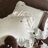 Taooba Velvet Heart Embroidery Ruffle Bedding Set - Chocolate Brown