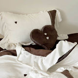 Taooba Velvet Heart Embroidery Ruffle Bedding Set - Chocolate Brown