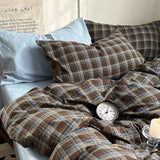 Taooba Vintage Brown Plaid Bedding Set