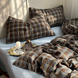 Taooba Vintage Brown Plaid Bedding Set