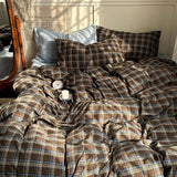 Taooba Vintage Brown Plaid Bedding Set