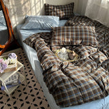 Taooba Vintage Brown Plaid Bedding Set