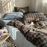 Taooba Vintage Brown Plaid Bedding Set