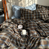 Taooba Vintage Brown Plaid Bedding Set