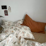 Taooba-Vintage Pale Flowers Print Cotton Bedding Set