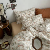 Taooba-Vintage Pale Flowers Print Cotton Bedding Set