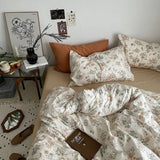 Taooba-Vintage Pale Flowers Print Cotton Bedding Set