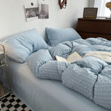 Taooba Waffle Striped Duvet Cover Bedding Set