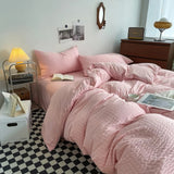 Taooba Waffle Striped Duvet Cover Bedding Set