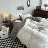 Taooba Waffle Striped Duvet Cover Bedding Set