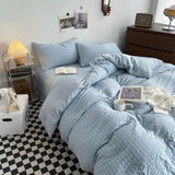 Taooba Waffle Striped Duvet Cover Bedding Set