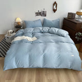 Taooba Waffle Striped Duvet Cover Bedding Set