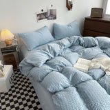 Taooba Waffle Striped Duvet Cover Bedding Set