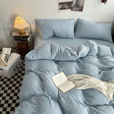 Taooba Waffle Striped Duvet Cover Bedding Set