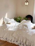 Taooba White French Lace Ruffle Bedding Set